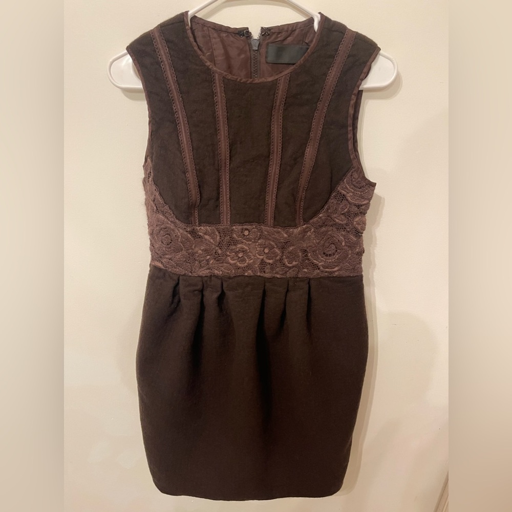 Petrou Vintage Brown Embroidered Mini Dress
